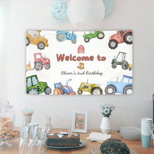 Any age Watercolor tractor birthday Banner
