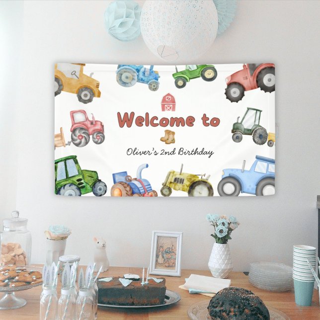 Any age Watercolor tractor birthday Banner (Creator Uploaded)