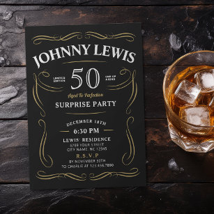 Any age whiskey themed surprise 50th birthday invitation