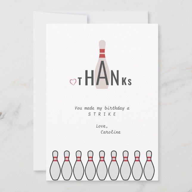 Any Age White Modern Simple Bowling Birthday Party Thank You Card (Front)