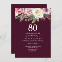 Any Age White Pink Rose Burgundy Birthday Invite