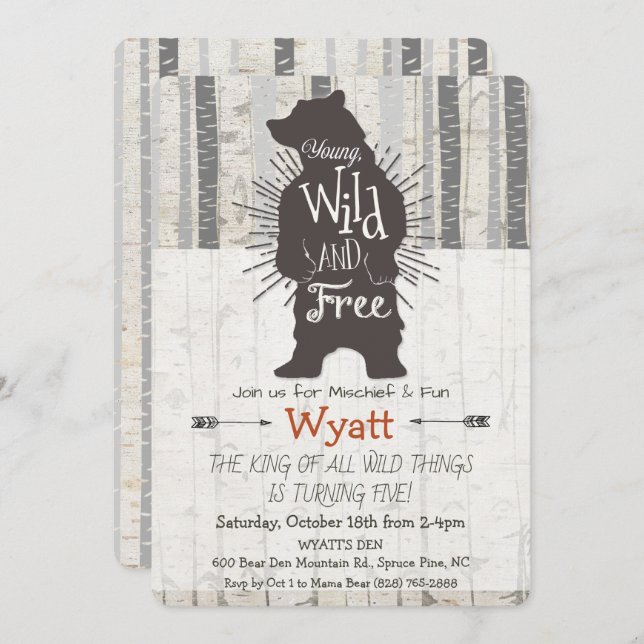 ANY AGE - Wild Thing Bear Birthday Invitation (Front/Back)