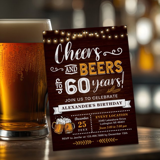 Any Age Wood Cheers And Beers Surprise Birthday Invitation (Creator Uploaded)