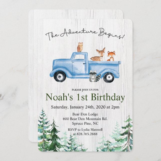 ANY AGE - Woodland Animals Birthday Invitation (Front/Back)
