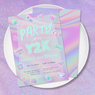 ANY AGE Y2K iridescent rainbow birthday party Invitation