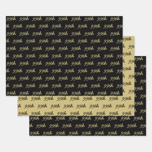 Any Age: Your Custom Number Pattern - Black & Gold Wrapping Paper Sheet (Set)