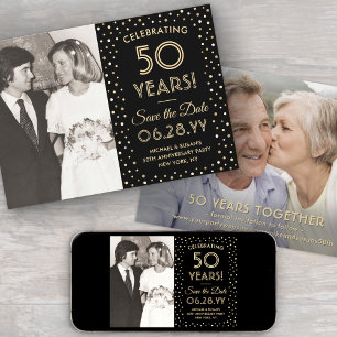 ANY Anniversary 2 Photo Black & Gold Confetti Save The Date