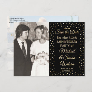 ANY Anniversary 2 Photo Black & Gold Save the Date Invitation Postcard