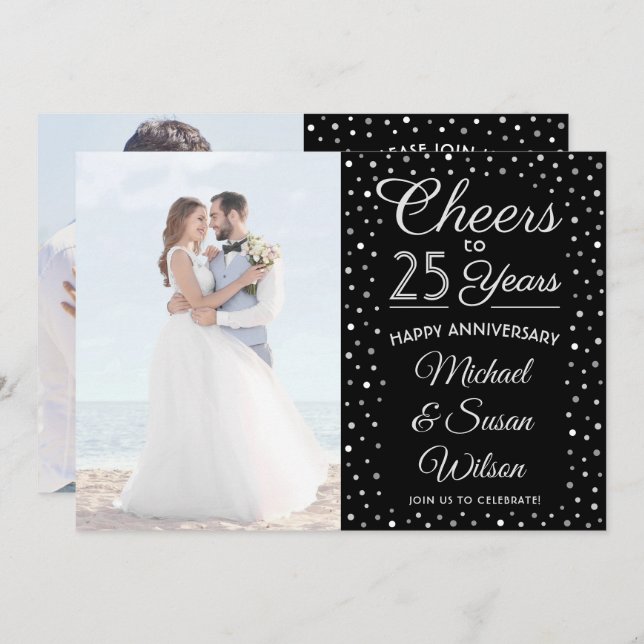 ANY Anniversary 2 Photo Cheers Black & White Party Invitation (Front/Back)