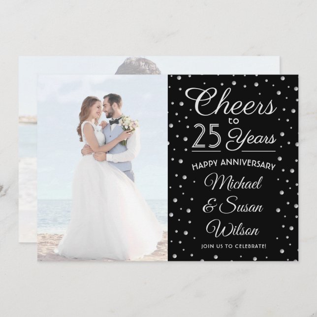 ANY Anniversary 2 Photo Cheers Black & White Party Invitation (Front/Back)