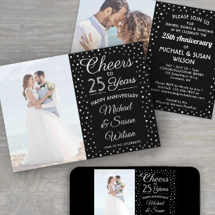 ANY Anniversary 2 Photo Cheers Black & White Party Invitation