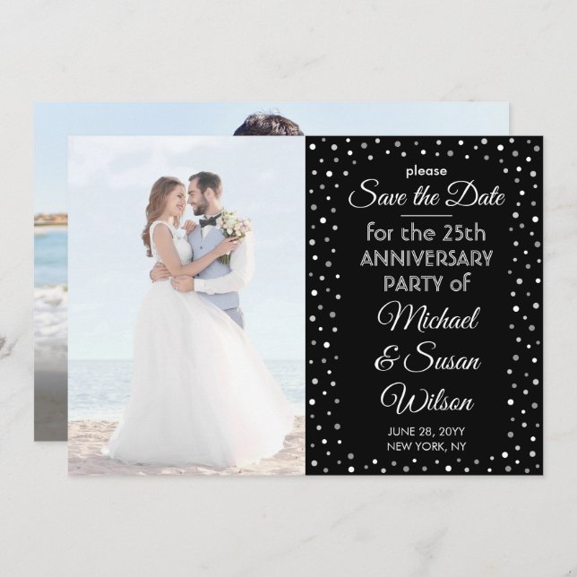 ANY Anniversary 2 Photo Elegant Black and White Save The Date (Front/Back)