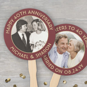 ANY Anniversary 2 Photo Elegant Burgundy and Gold Hand Fan