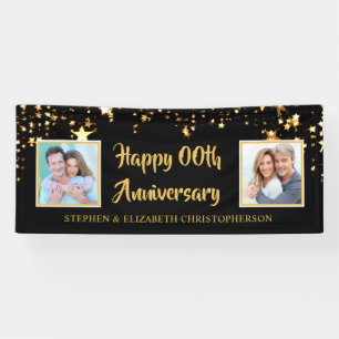 Any Anniversary Black Gold Stars 2 Photos Banner