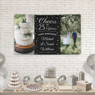 ANY Anniversary Cheers 2 Photo Black and White Banner