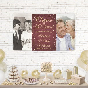 ANY Anniversary Cheers 2 Photo Burgundy and Gold Banner