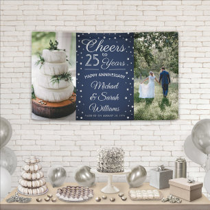 ANY Anniversary Cheers 2 Photo Navy Blue and White Banner
