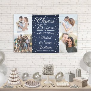 ANY Anniversary Cheers 4 Photo Navy Blue and White Banner