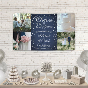 ANY Anniversary Cheers 4 Photo Navy Blue and White Banner