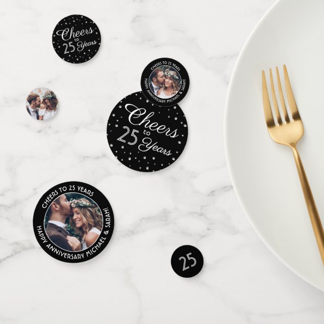 ANY Anniversary Cheers Black & White 3 Photo Table Confetti (Group)