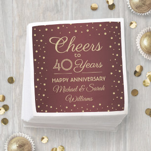 ANY Anniversary Cheers Burgundy and Gold Confetti Napkin