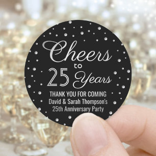 ANY Anniversary Cheers Elegant Black and White Classic Round Sticker