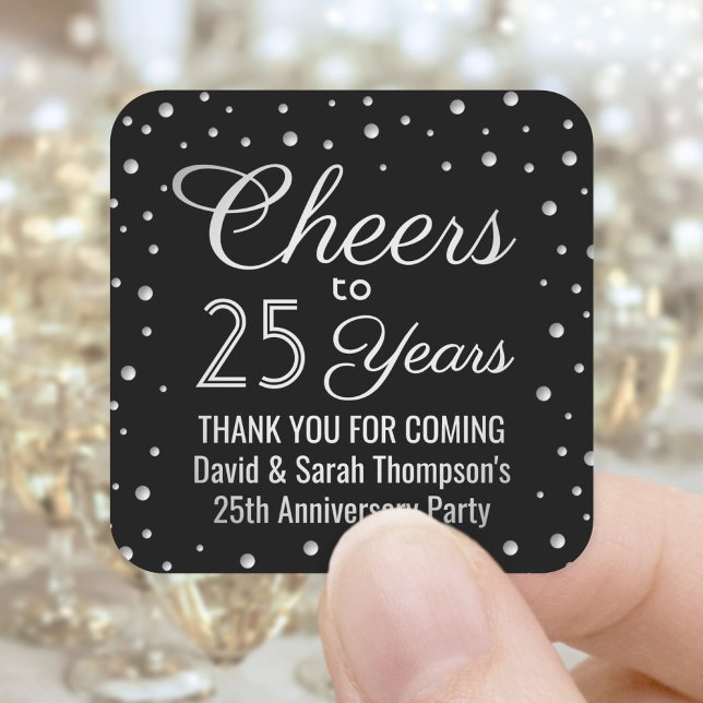 ANY Anniversary Cheers Elegant Black and White Square Sticker (Creator Uploaded)