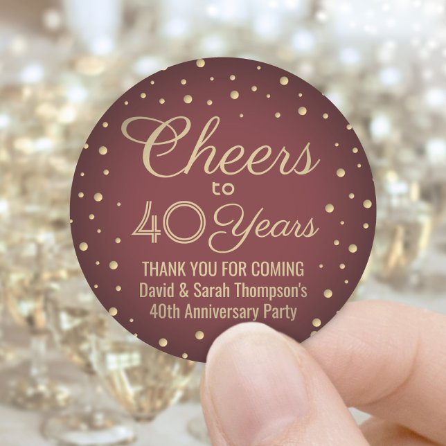 ANY Anniversary Cheers Elegant Burgundy and Gold Classic Round Sticker (Creator Uploaded)