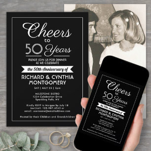 ANY Anniversary Cheers Elegant Photo Black & White Invitation