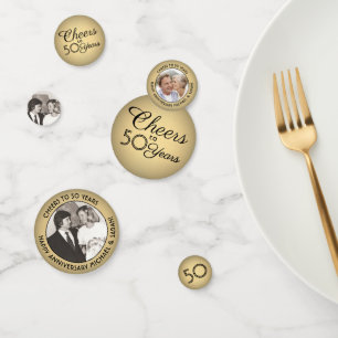 ANY Anniversary Cheers Gold Ombre 3 Photo Table Confetti