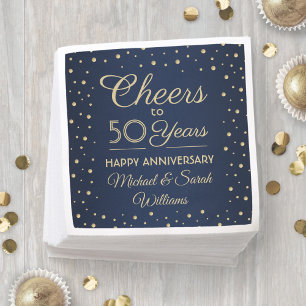 ANY Anniversary Cheers Navy Blue and Gold Confetti Napkin
