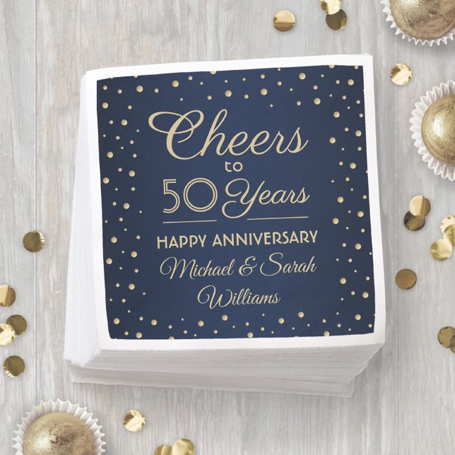 ANY Anniversary Cheers Navy Blue and Gold Confetti Napkin (Creator Uploaded)