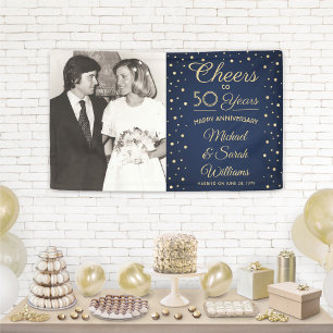 ANY Anniversary Cheers Photo Navy Blue and Gold Banner
