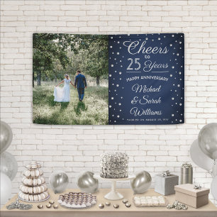 ANY Anniversary Cheers Photo Navy Blue and White Banner