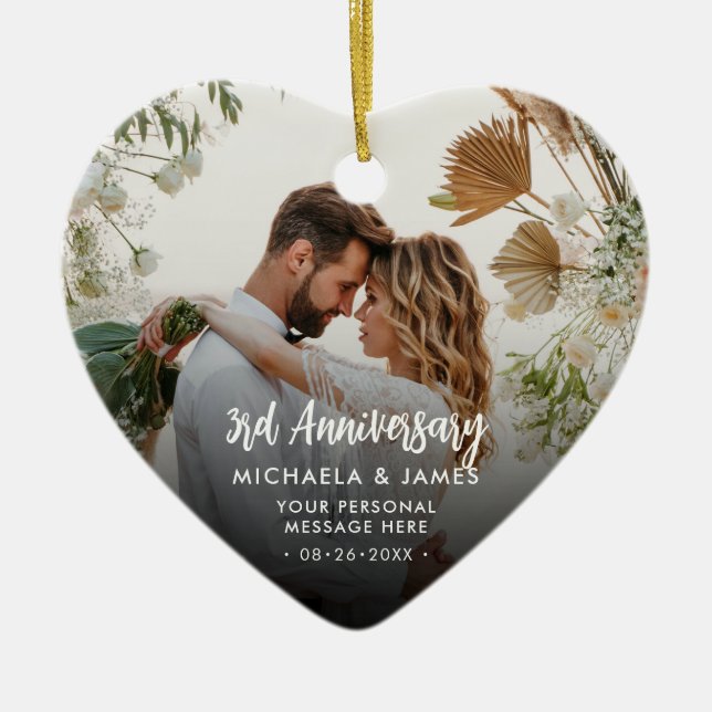 Any Anniversary Couple's Names, Message & 2 Photos Ceramic Ornament (Front)