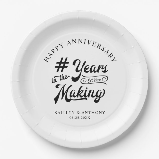 Any Anniversary Retro YEARS IN THE MAKING Black Paper Plate (Front)