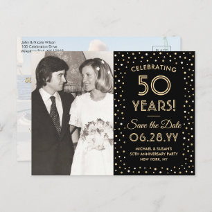 ANY Anniversary Save the Date 2 Photo Black & Gold Invitation Postcard