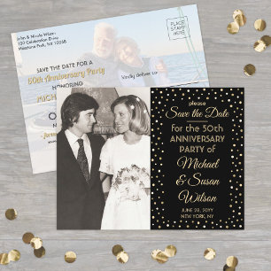 ANY Anniversary Save the Date Black & Gold 2 Photo Invitation Postcard