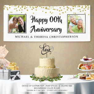 Any Anniversary Then & Now Photos Gold Confetti Banner