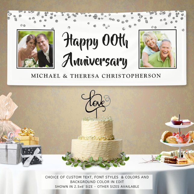 Any Anniversary Then & Now Photos Silver Confetti Banner (Creator Uploaded)
