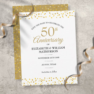 Any Anniversary Year Gold Hearts Save the Date Announcement Postcard