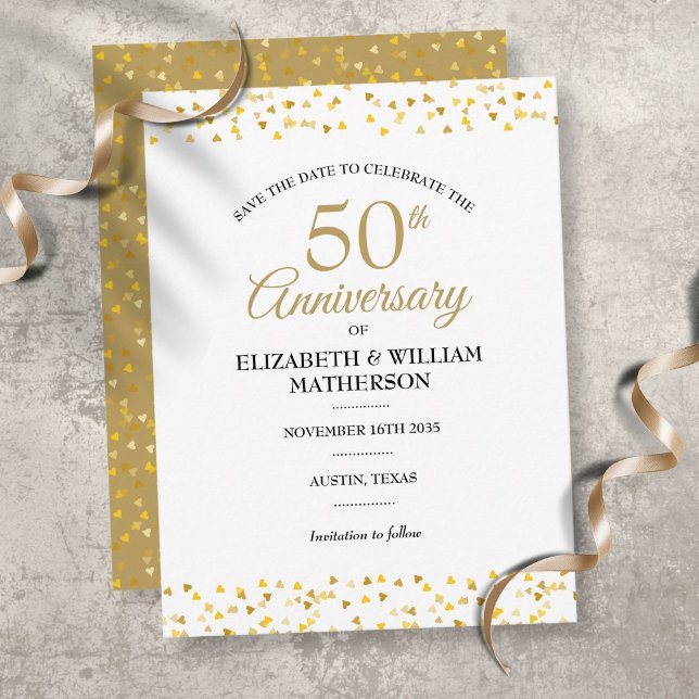 Any Anniversary Year Gold Hearts Save the Date Announcement Postcard (Creator Uploaded)