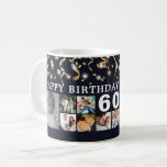 Any Birthday 12 Photo Collage Black Gold Streamers Coffee Mug<br><div class="desc">Celebrate any age birthday for him or her with a fun photo collage commemorative keepsake mug featuring 12 square pictures of photo memories through the years and personalised with your custom text and their age. The design features gold streamers and confetti and white lights against a changeable black background. CHANGES:...</div>
