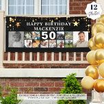 Any Birthday 12 Photo Collage Gold Stars Black Banner<br><div class="desc">Celebrate any age birthday for him or her with a fun photo collage banner sign featuring 12 square pictures of photo memories through the years and personalised with your custom text and their age. The design features gold star against an editable black background. PHOTO TIP: Choose photos with subjects in...</div>