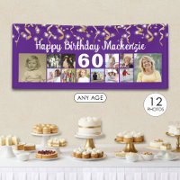 Any Birthday 12 Photo Gold Streamers Custom Colour