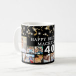 Any Birthday 16 Photo Black Gold Confetti Lights Coffee Mug<br><div class="desc">Celebrate any age birthday for him or her with a fun photo collage commemorative keepsake mug featuring 16 square pictures of photo memories through the years and personalised with your custom text and their age. The design features gold confetti, streamers and lights against an editable black background. PHOTO TIP: Choose...</div>