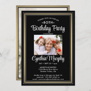 ANY Birthday 2 Photo Black, White and Gold Party Invitation