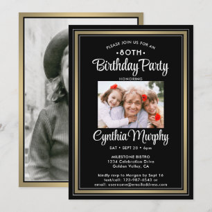ANY Birthday 2 Photo Black, White and Gold Party Invitation