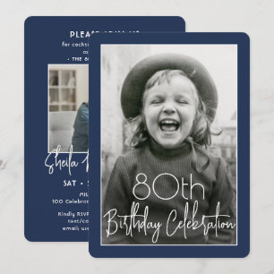 ANY Birthday 2 Photo Chic Navy Blue and White Invitation