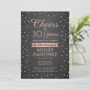 ANY Birthday Cheers Black Chalkboard Pink Confetti Invitation